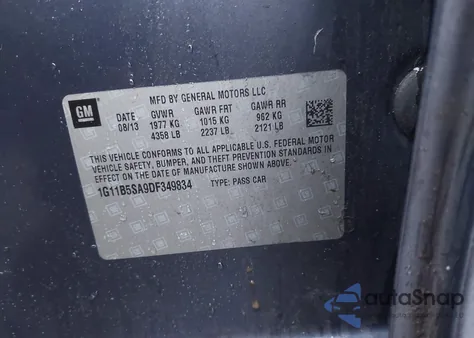 2013 Chevrolet Malibu 1Ls z USA, uszkodzony, nr VIN 1G11B5SA9DF349834